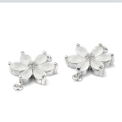 Brass Pave Cubic Zirconia Connector Charms, Flower Links