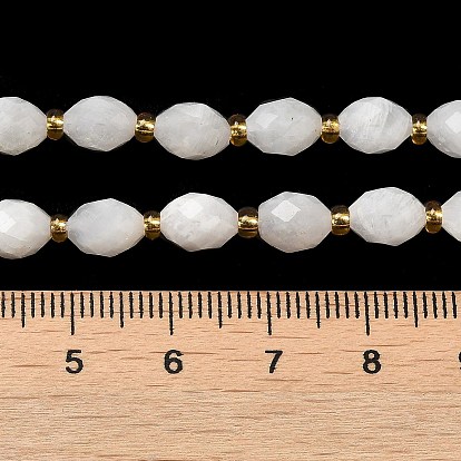 Natural Rainbow Moonstone Beads Strands, with Seed Beads, Faceted, Oval