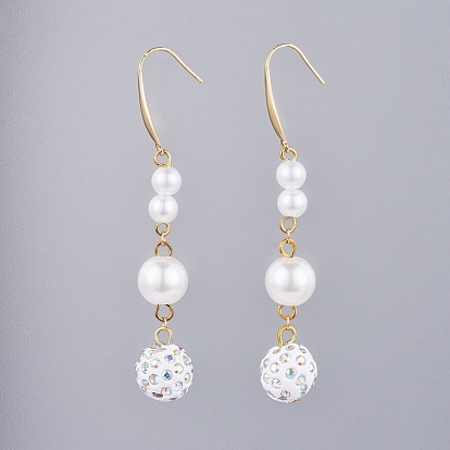 Pendientes de diamantes de imitación de arcilla polimérica pavimentada, 316 con ganchos quirúrgicos para pendientes de acero inoxidable y perlas de imitación acrílicas, rondo
