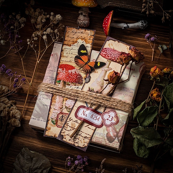 Виды растений ретро бумага закладки, прямоугольник с листом/цветком/грибом