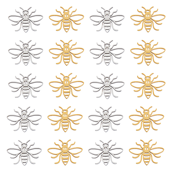 20 шт. 2 цвета 201 подвески из нержавеющей стали, лазерная резка, Пчелы