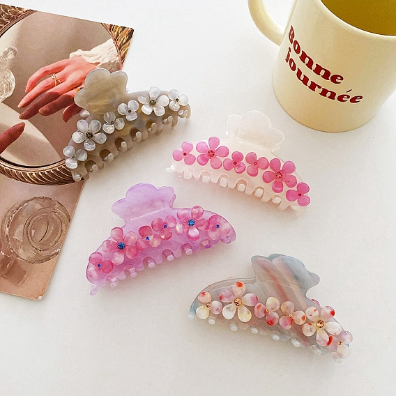 Flower Rhinestones Claw Hair Clips, Cellulose Acetate(Resin) Hair Clips for Women Girls