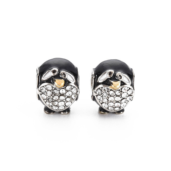 Gestell Legierung Emaille europäischen Perlen, mit Strass-Kristall, Großloch perlen, Cadmiumfrei und Nickel frei und Bleifrei, Pinguin, Platin Farbe