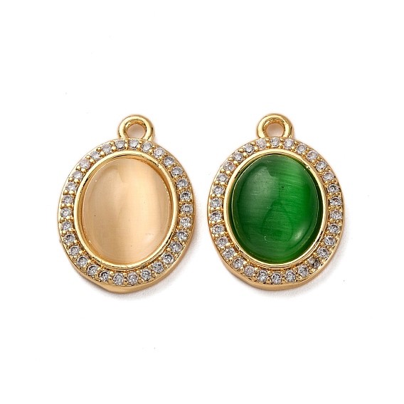 Латунные микропаве прозрачные подвески с фианитом, без кадмия, без никеля и без свинца, с кошачий глаз, реальный 18 k позолоченный, овальные