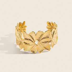 304 Vintage-Armreifen aus Edelstahl mit weit geöffnetem Blumenmuster für Damen