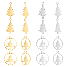 Unicraftale 16Pcs 2 Style 201 Stainless Steel Hollow Pendants, Ring with Christmas Tree & Christmas Tree