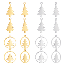 16Pcs 2 Style 201 Stainless Steel Hollow Pendants, Ring with Christmas Tree & Christmas Tree