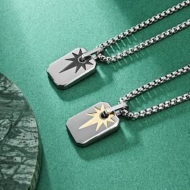 Collares con colgante de estrella tipo placa de identificación de acero inoxidable de dos tonos para hombre