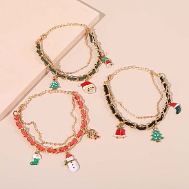 Christmas Charm Bracelet with Tree, Bell and Snowman Beads - Festive Gift for Women