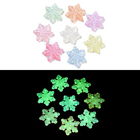 Luminous Transparent Acrylic Beads, with Glitter Power, Glow in the Dark, Snowflake