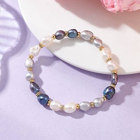 Браслеты из натуральных пресноводных бусин искусственного жемчуга для женщин, картофель, с латунной прокладки Rhinestone