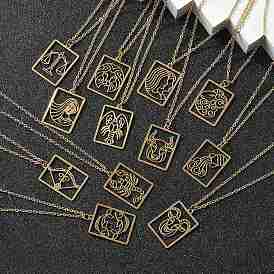 304 ожерелье нержавеющей стали, реальный 18 k позолоченный, выдолбить квадратную пластину с изображением двенадцати созвездий