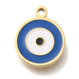 Ion Plating(IP) 304 Stainless Steel Enamel Charms, Evil Eye Charm, Real 18K Gold Plated