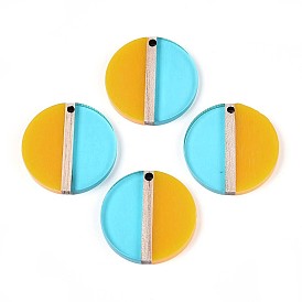 Подвески из прозрачной смолы и дерева, плоско-круглые, два тона