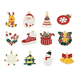 Christmas Theme Spray Painted Alloy Enamel Pendants, Christmas Tree/Bell/Reindeer