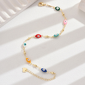 Colorful Plastic Evil Eye Gold-Plated Brass Anklets, Stylish and Versatile