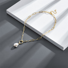 Vintage Baroque Pearl Pendant Necklace with Unique Paperclip O-Ring Design