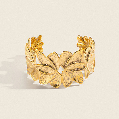 304 Vintage-Armreifen aus Edelstahl mit weit geöffnetem Blumenmuster für Damen