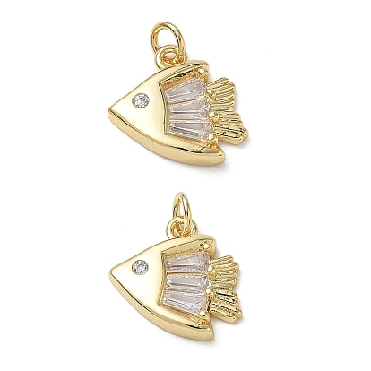 Brass Micro Pave Clear Cubic Zirconia Charms, Fish Charms, Long-Lasting Plated, Rack Plating, Lead Free & Cadmium Free