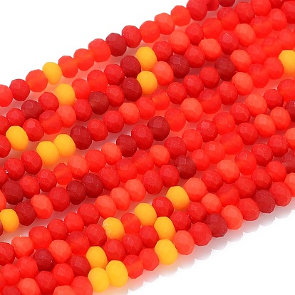 Faceted Glass Beads Strands, Frosted, Rondelle