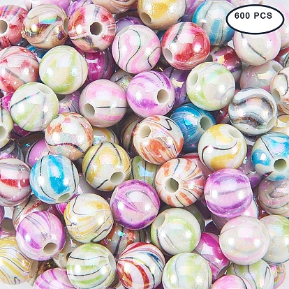 Wave Printed Acrylic Beads, AB Color, Round