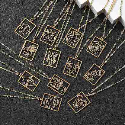 304 ожерелье нержавеющей стали, реальный 18 k позолоченный, выдолбить квадратную пластину с изображением двенадцати созвездий