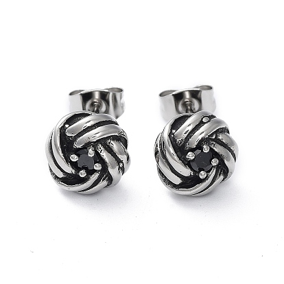 Клубок пряжи 316 серьги-гвоздики из хирургической нержавеющей стали с прозрачным фианитом для женщин и мужчин, узел, чёрные
