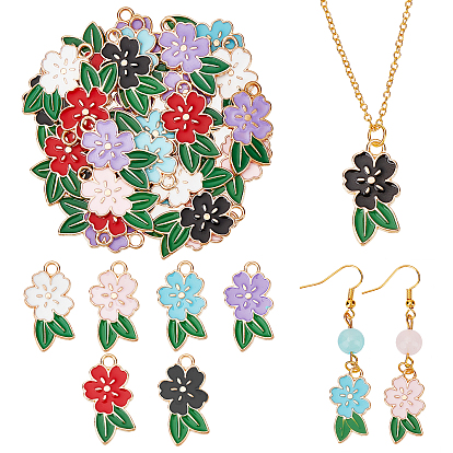 60 Stk. 6 Farben Alu-Emaille-Anhänger, cadmiumfrei und bleifrei, Licht Gold, Blume