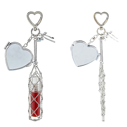 Pendentifs décoratifs en alliage miroir et fer, avec pochette en macramé et porte-rouge à lèvres