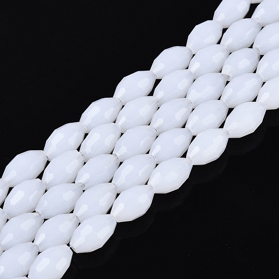 Imitation Jade Glass Beads Strands, Rice, Faceted