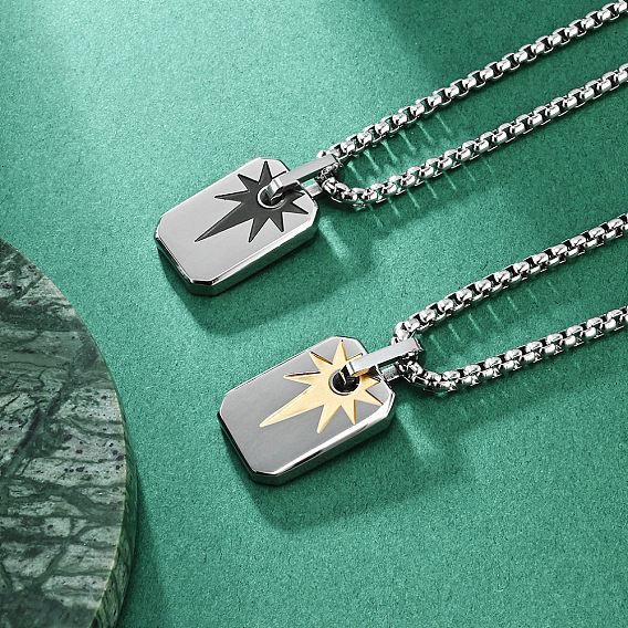 Duo Tone 304 Stainless Steel Dog Tag Star Pendant Necklaces for Men