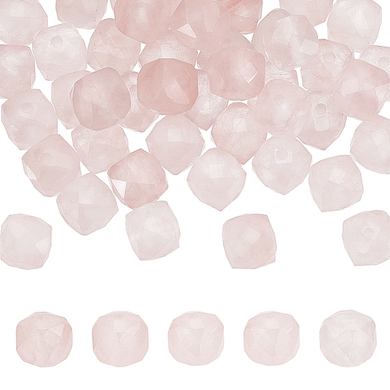 Natural Rose Quartz Beads Strands, Faceted, Cube