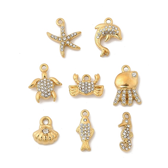 304 нержавеющая сталь с подвесками из хрустальных страз, ионное покрытие (ip), золотые