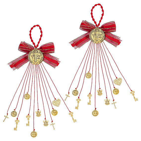 2 шт. подвесные украшения из нейлонового шнура, Подвески из сплава с медалью Святого Бенедикта для украшения автомобиля