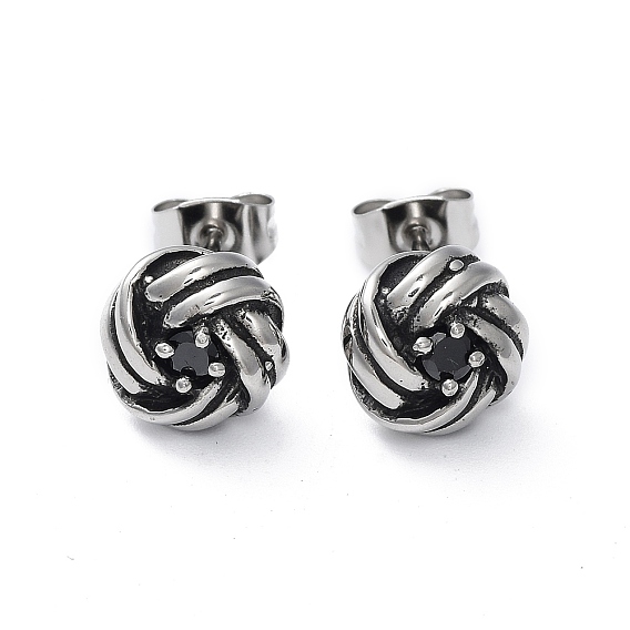 Клубок пряжи 316 серьги-гвоздики из хирургической нержавеющей стали с прозрачным фианитом для женщин и мужчин, узел, чёрные