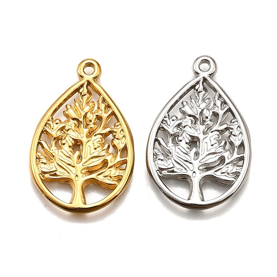 304 подвески из нержавеющей стали, Полая слезинка с амулетом «Древо жизни»