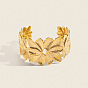 304 Stainless Steel Vintage Flower Wide Open Cuff Bangles for Women