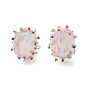925 Sterling Silver Natural Pearl Stud Earrings, with Clear Cubic Zirconia, Oval