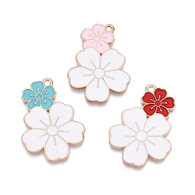 Alloy Enamel Pendants, Light Gold, Lead Free & Cadmium Free, Flower Charm