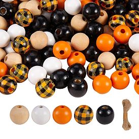 200Pcs Wooden Beads, Bundle Jute Cord, for DIY Stretch Bracelet Finding Kits