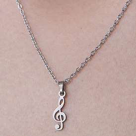 201 Stainless Steel Musical Note Pendant Necklace