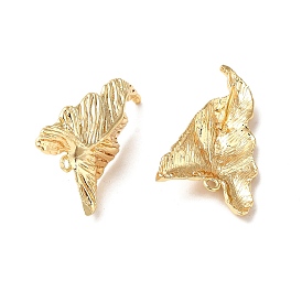 Brass Stud Earring Findings, with Horizontal Loops, Leaf