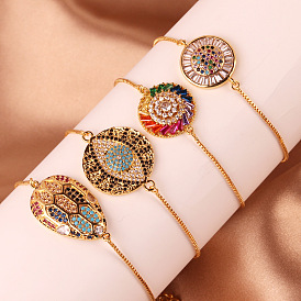 Geometric Turtle Shell Evil Eye Copper Gold Plated Multicolor Zircon Bracelet for Women