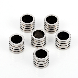 201 Stainless Steel European Beads, Large Hole Beads,  Grooved Column