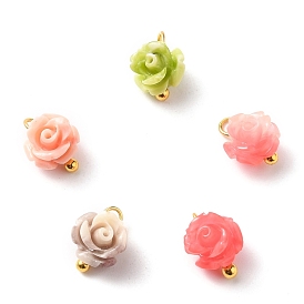 Synthetic Coral Charms, with Golden Brass Ball Head Pins, Flower