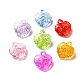 Transparent Acrylic Pendants, Heart with Rose Charm, for Valentine's Day