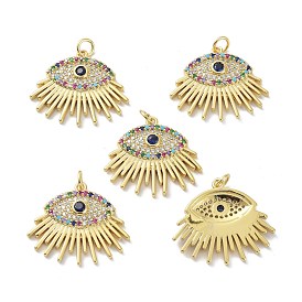 Brass Cubic Zirconia Pendants, Long-Lasting Plated, Lead Free & Cadmium Free, Real 18K Gold Plated, with Jump Ring, Eyes