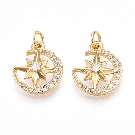 Латунные микро проложить кубического циркония подвески, без кадмия и без свинца, звезда с лунными чарами, с целью перехода в кольце