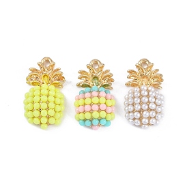 Golden Plated Alloy Resin Fruit Pendants, Pineapple Charms, Cadmium Free & Lead Free, Nickel