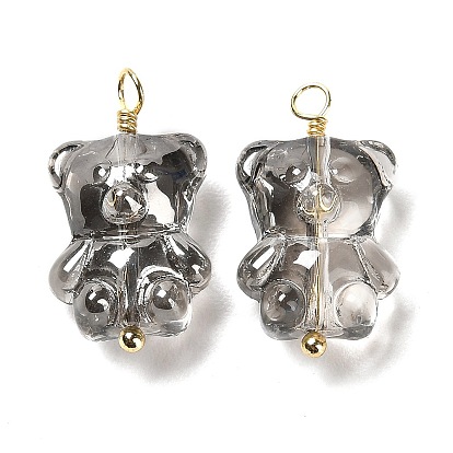 Pendentifs en verre, avec placage en crémaillère boucles en laiton plaqué or véritable, porter charmes